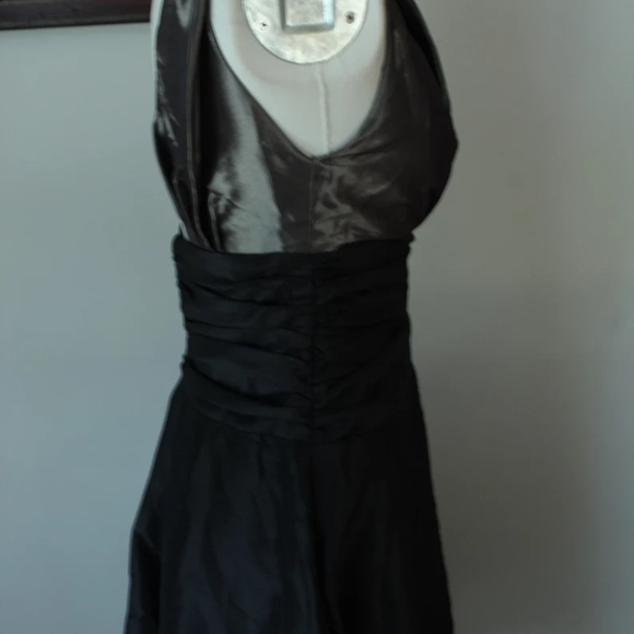 1980's Black and Pewter Taffeta Jim Hjelm Occasions Party Dress with Ruched Wais - Picture 2 of 6
